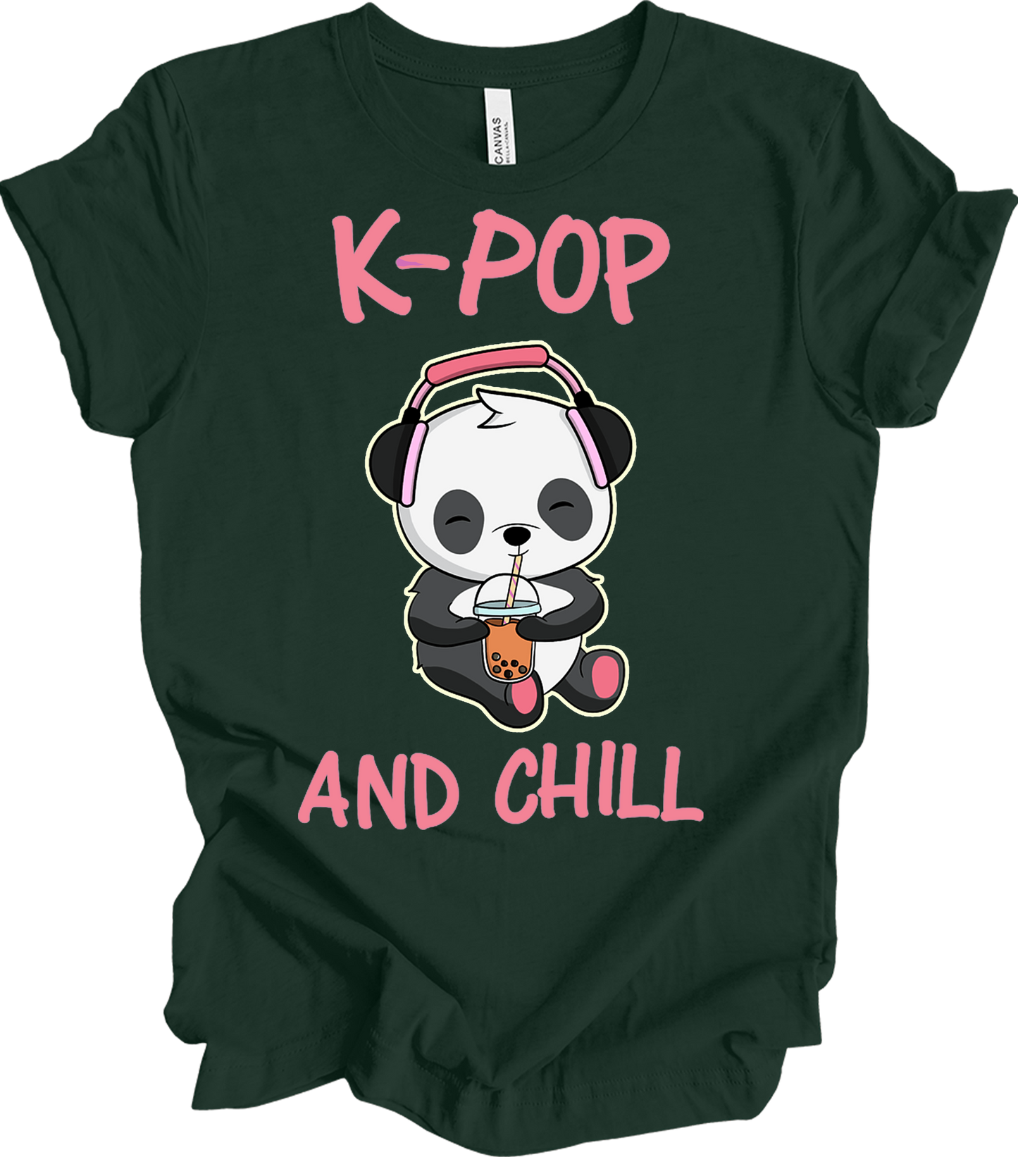 K-Pop and Chill Panda T-Shirt in Forest