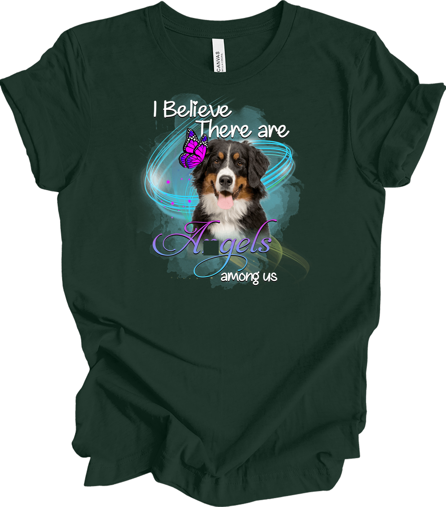 Bernese Mountain Dog Angel Among Us T-Shirt in Forest