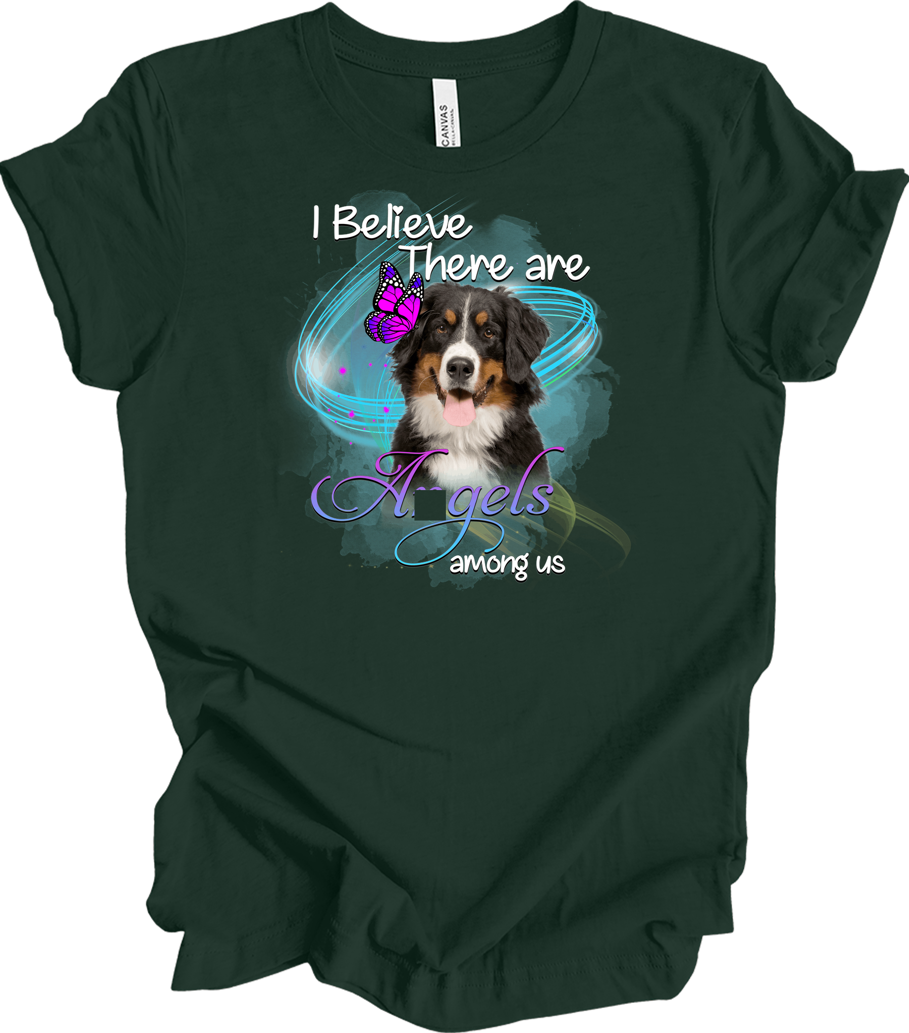 Bernese Mountain Dog Angel Among Us T-Shirt in Forest