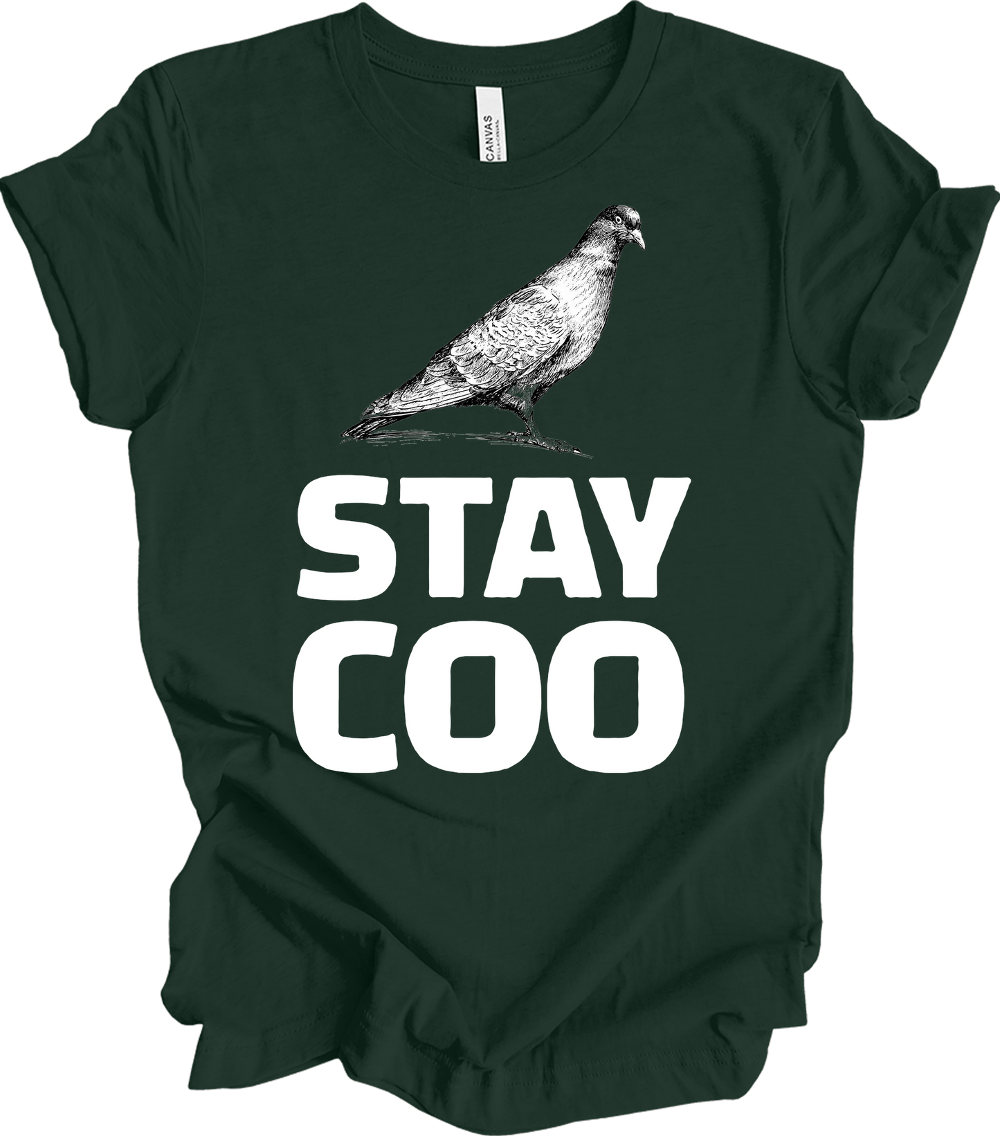 Stay Coo Pigeon - Vintage Style T-Shirt in Forest