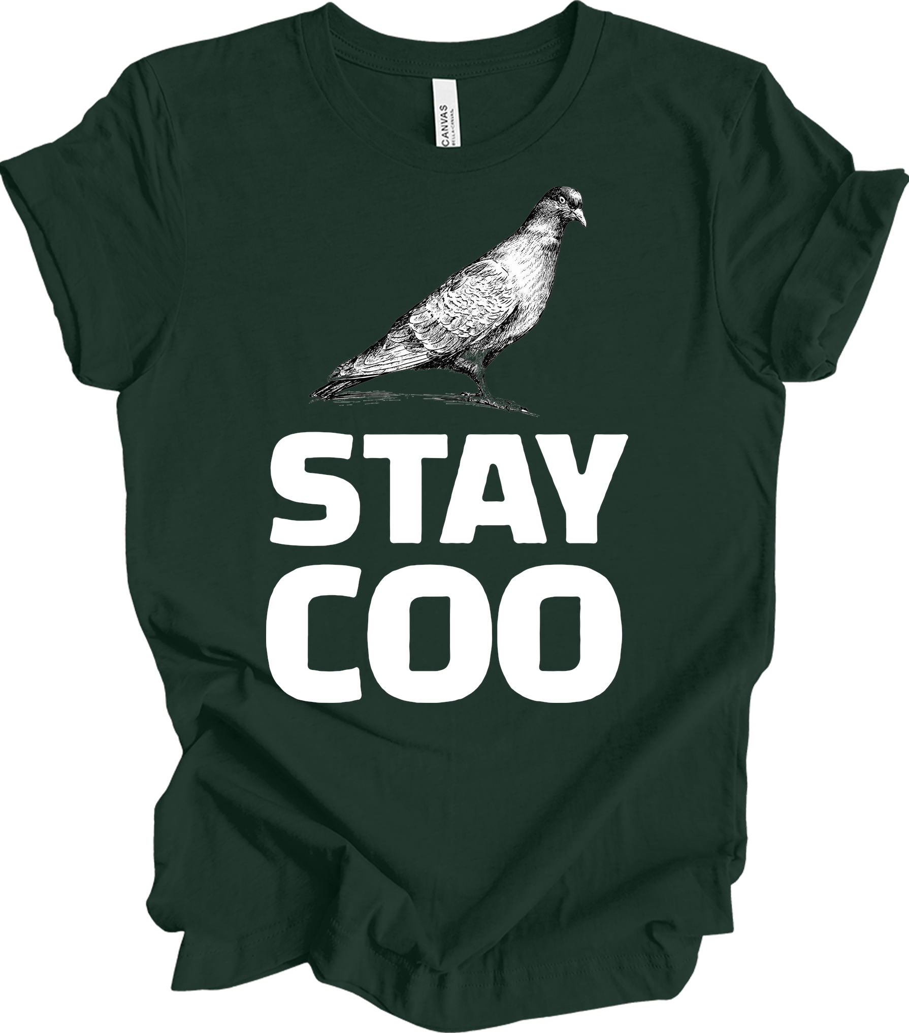 Stay Coo Pigeon - Vintage Style T-Shirt in Forest