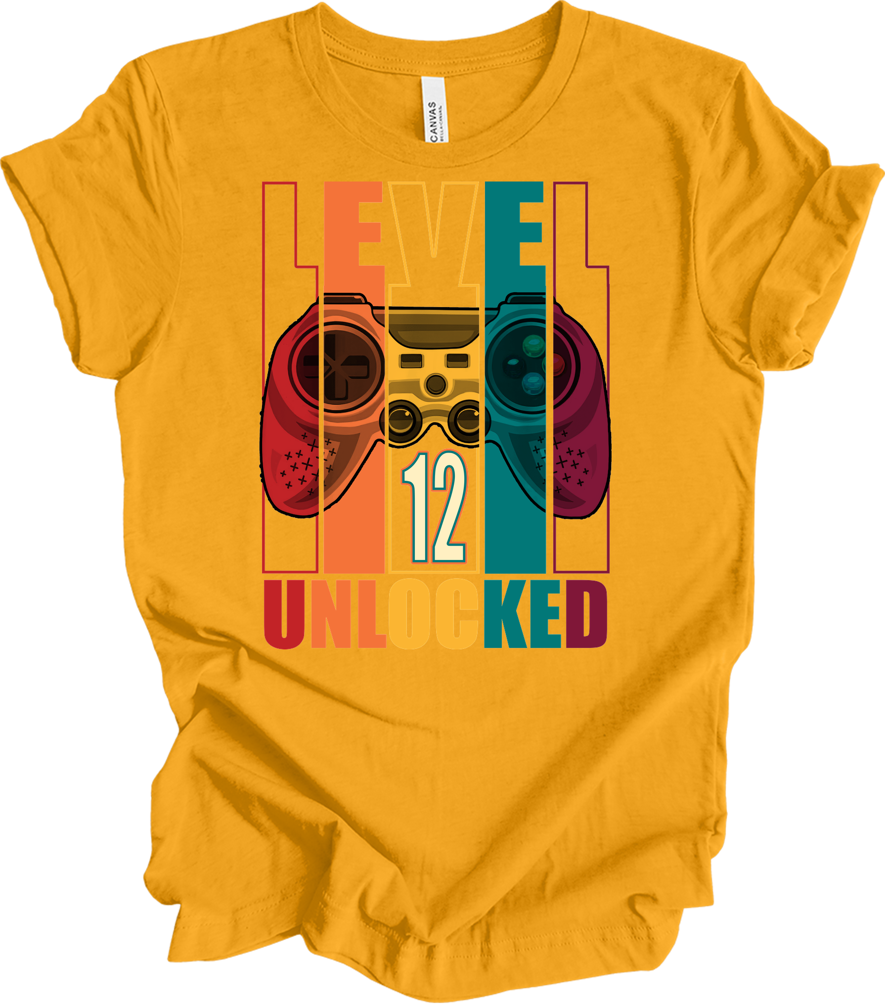 Level 12 Unlocked Gamer T-Shirt in Gold
