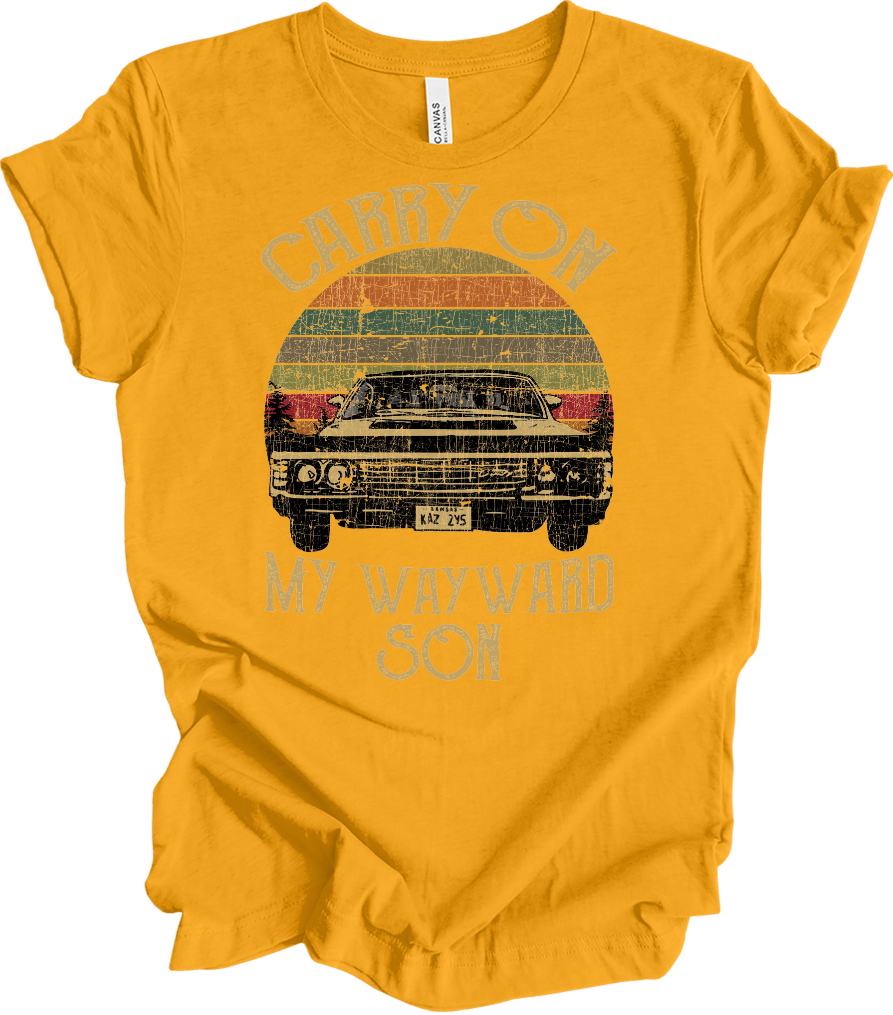 Carry On Wayward Son Supernatural Vintage T-Shirt in Gold