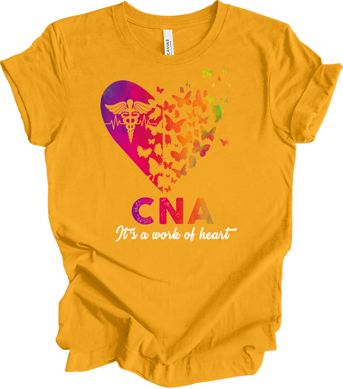 CNA Butterfly Hear - Certified Nursing Assistant Gift T-Shirt in Gold