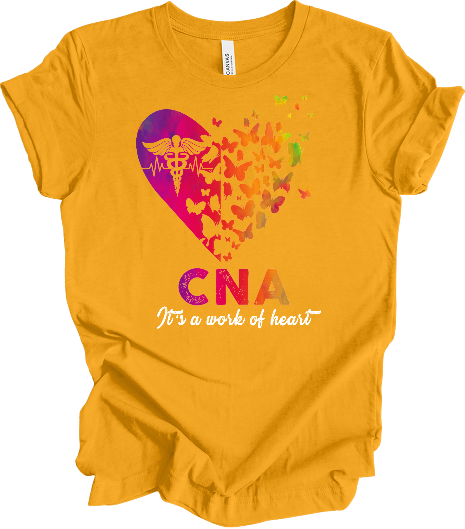 CNA Butterfly Hear - Certified Nursing Assistant Gift T-Shirt in Gold