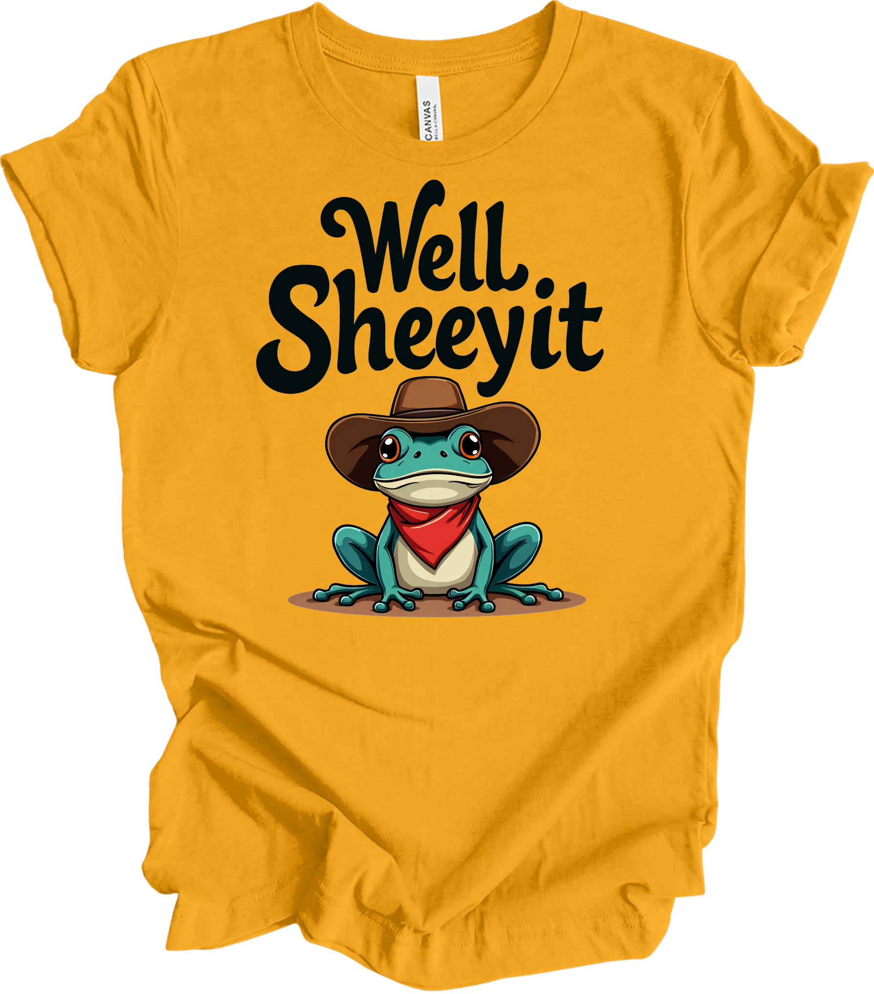 Cowboy Frog Meme T-Shirt in Gold