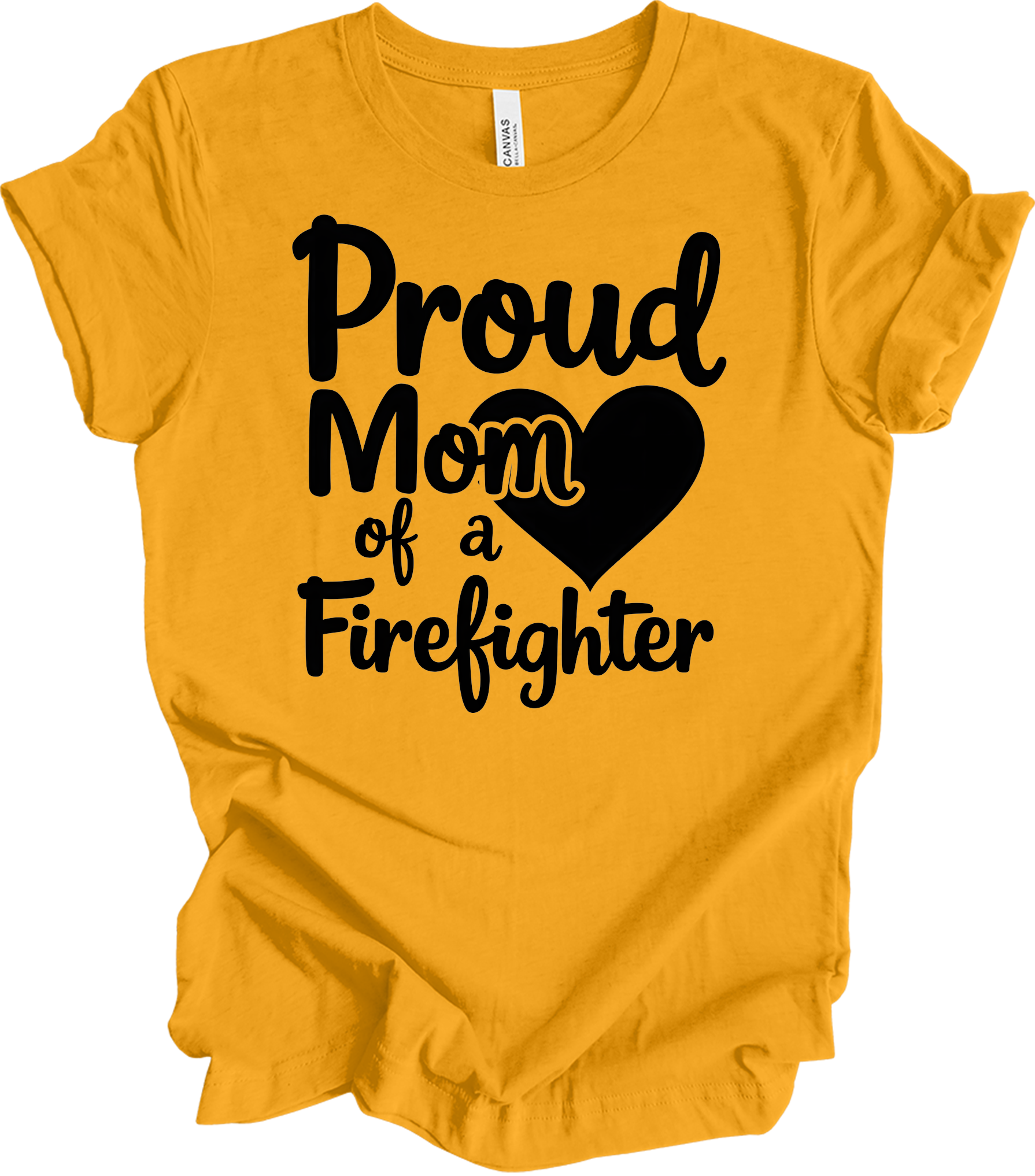Proud Firefighter Mom T-Shirt in Gold