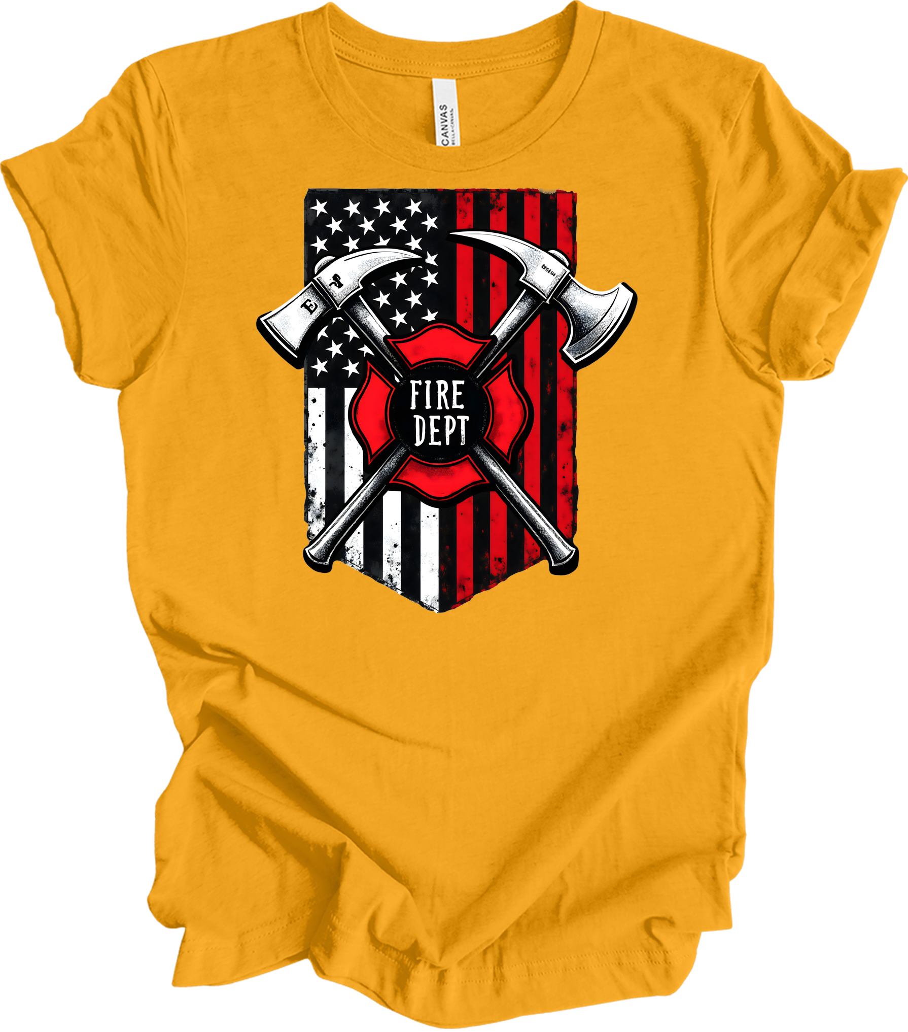 Firefighter Axe Flag T-Shirt in Gold