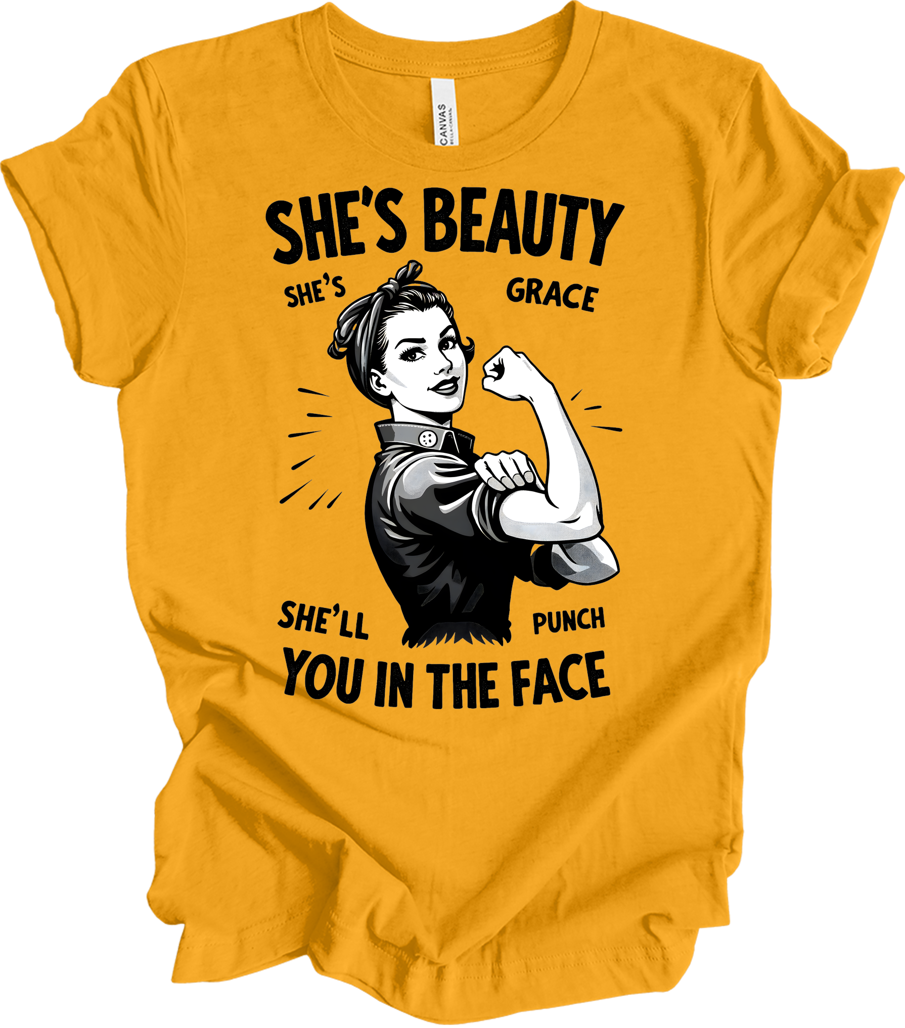 Beauty Grace Punch Face T-Shirt in Gold