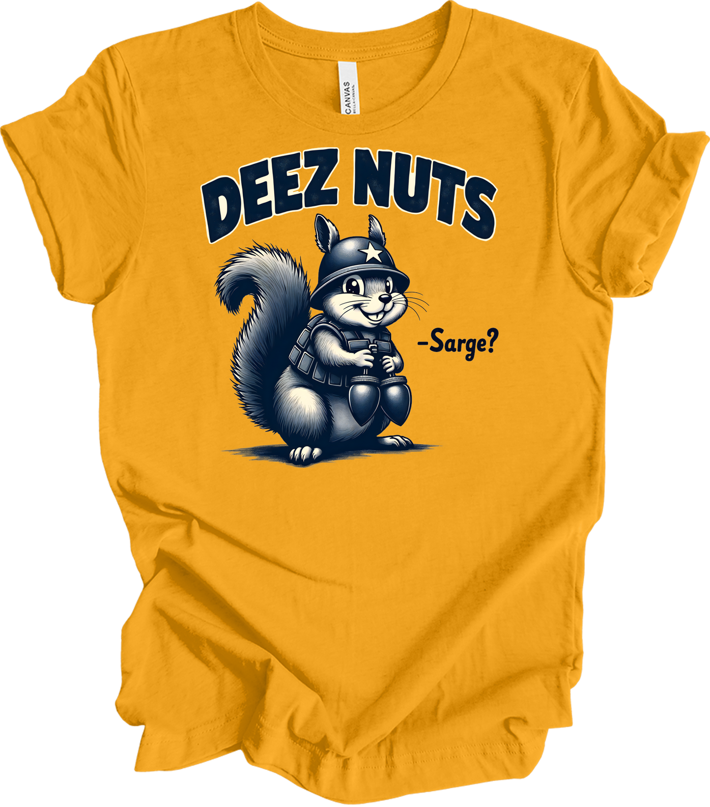 Funny 'Deez Nuts' Squirrel T-Shirt in Gold