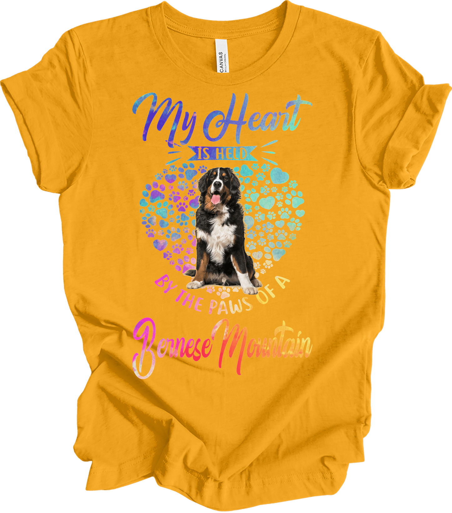 Bernese Mountain Dog Heart T-Shirt in Gold