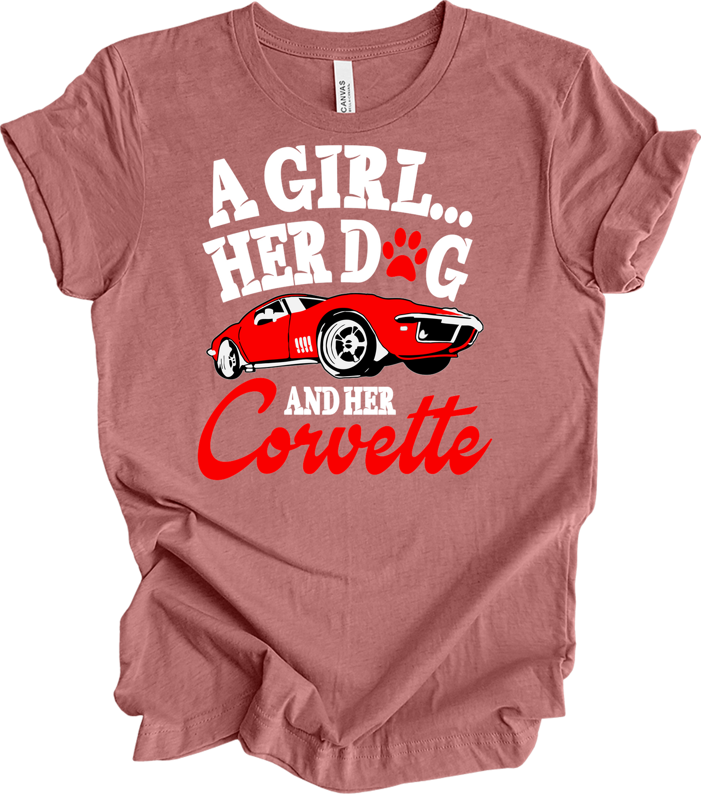 Corvette Dog Mom - C3 Corvette Lover & Dog Owner T-Shirt in Heather Mauve