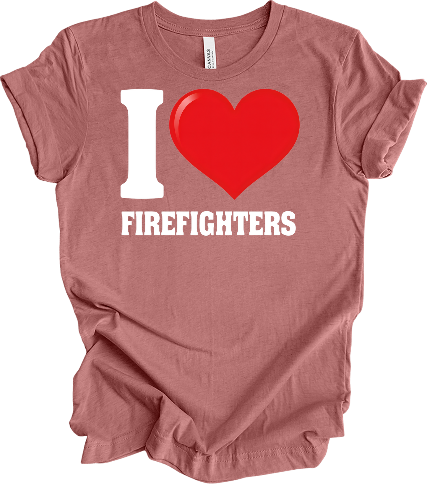 I Love Firefighters T-Shirt in Heather Mauve