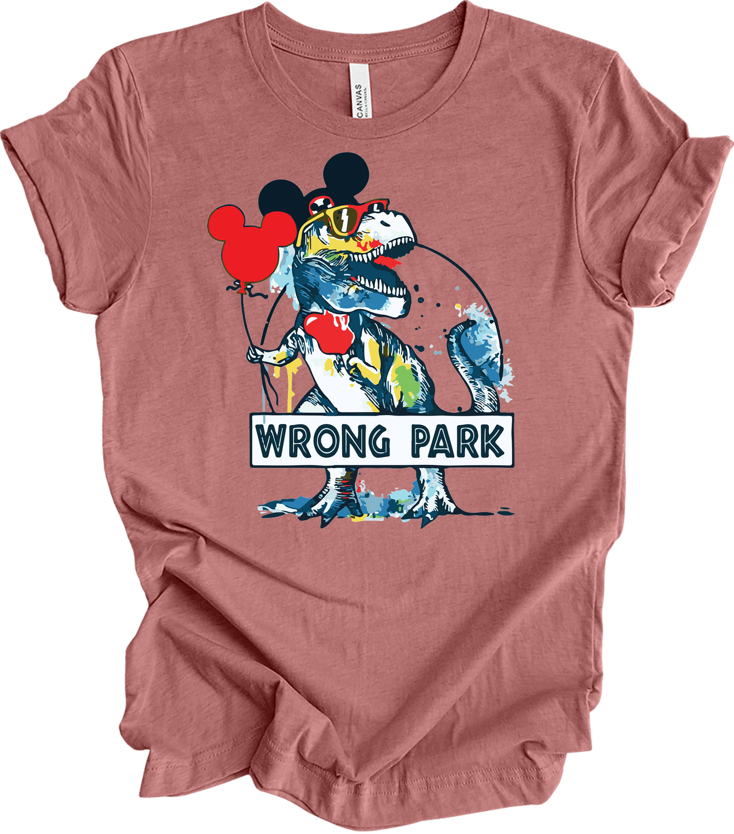 Wrong Park Funny Dinosaur T-Rex Watercolor T-Shirt in Heather Mauve