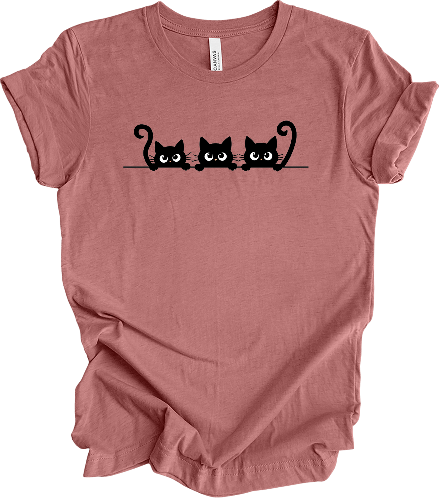 Three Cats Cartoon Eyes T-Shirt in Heather Mauve