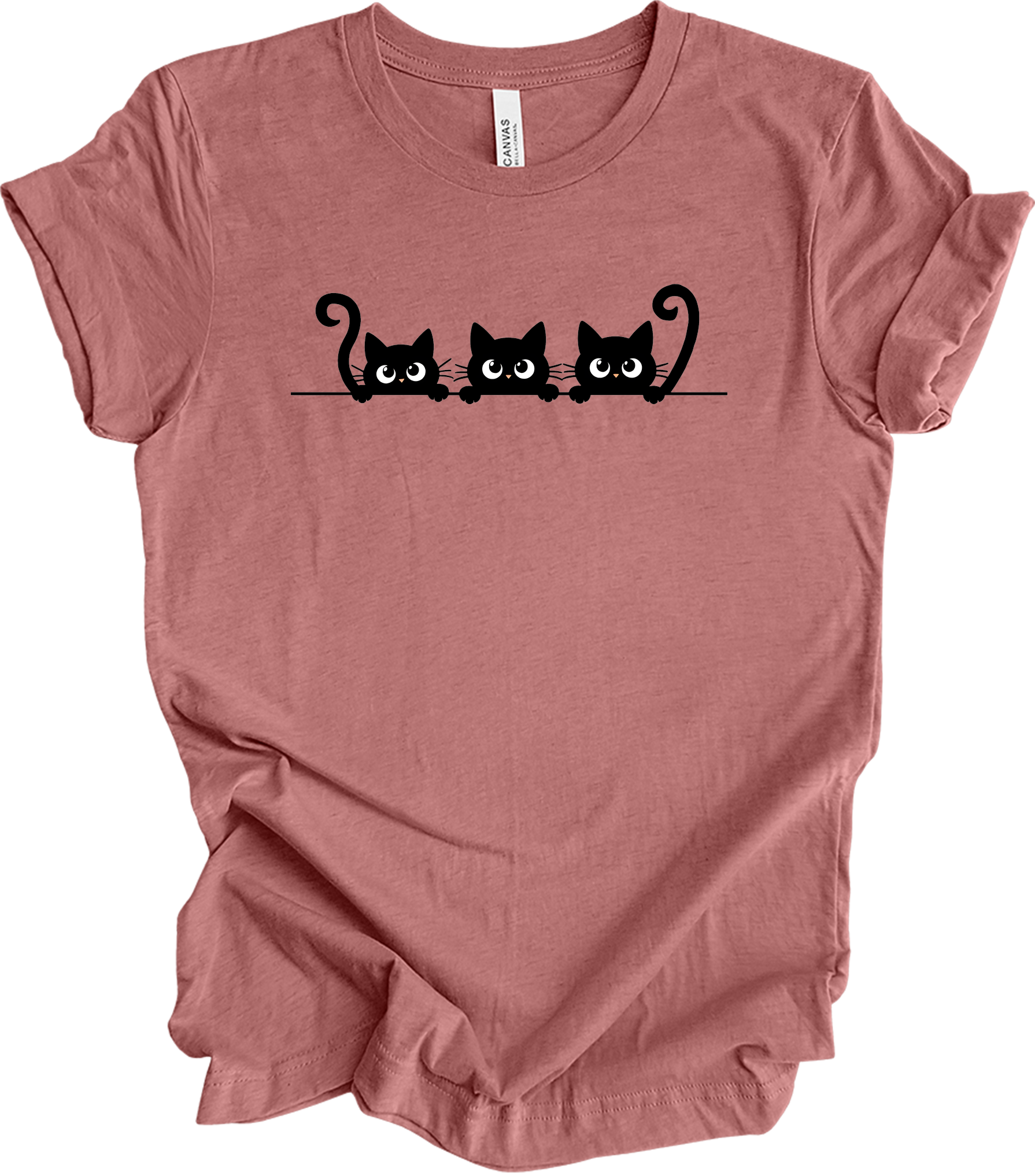Three Cats Cartoon Eyes T-Shirt in Heather Mauve