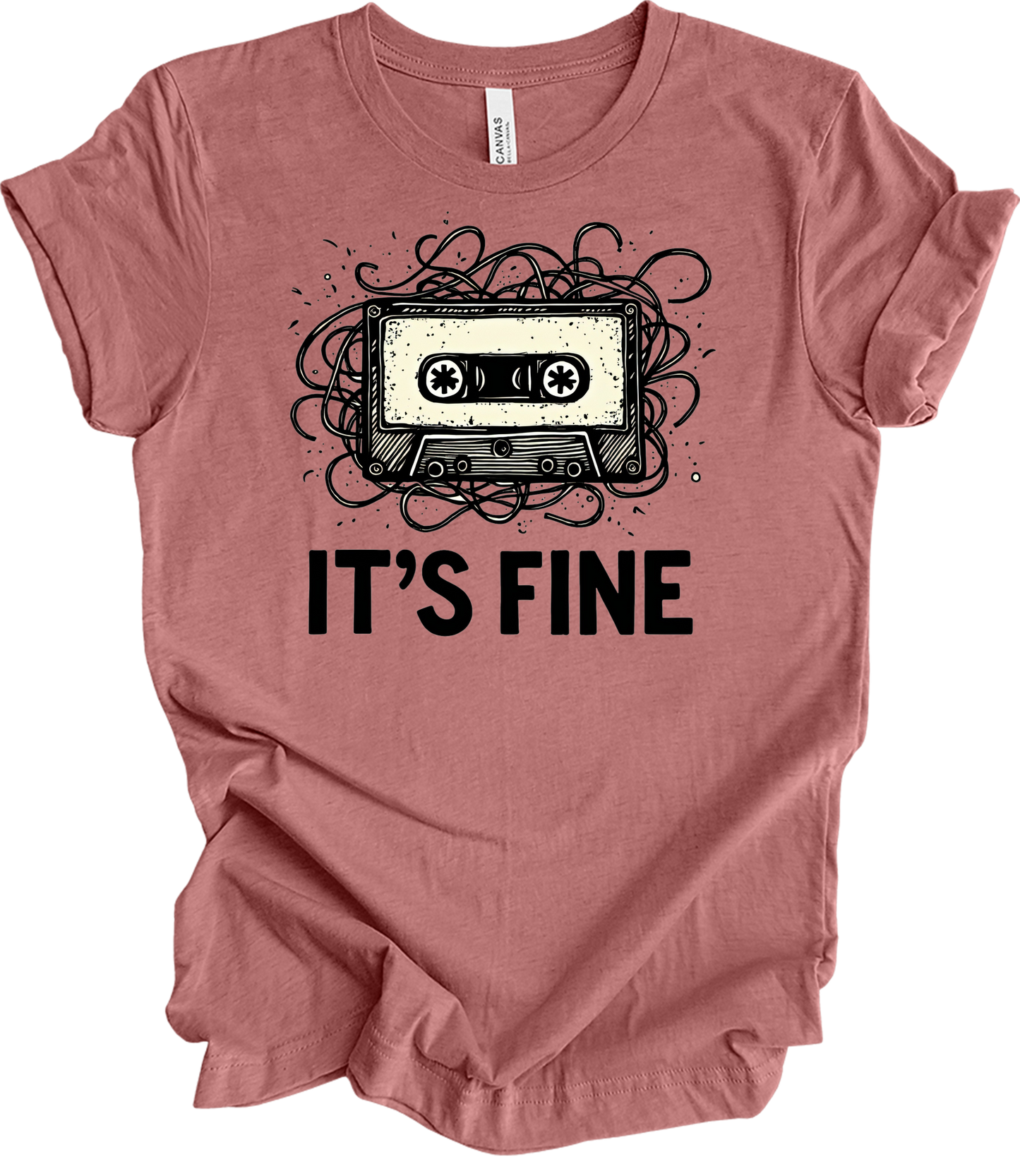 Retro Cassette Tape 'It's Fine' T-Shirt in Heather Mauve