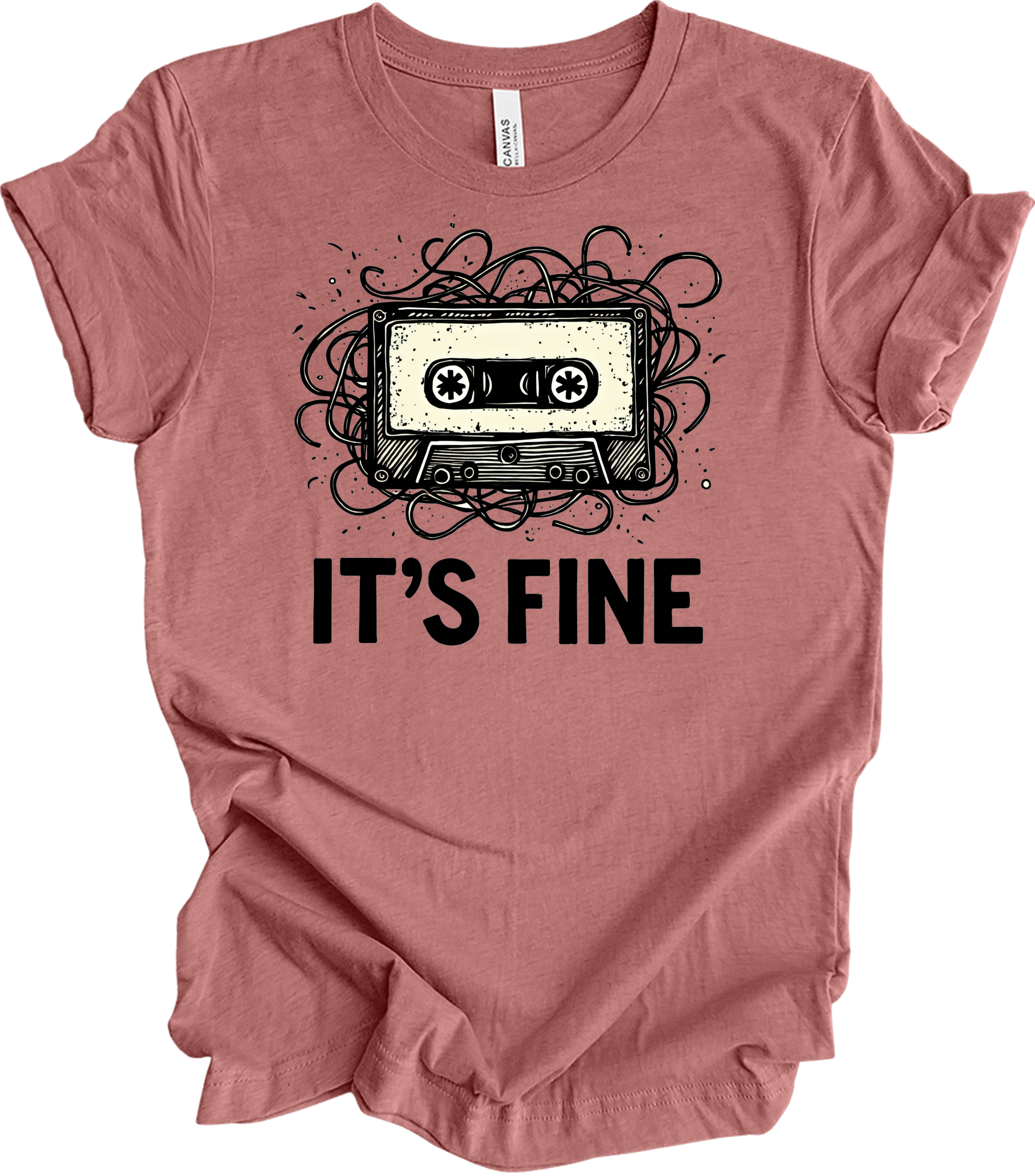 Retro Cassette Tape 'It's Fine' T-Shirt in Heather Mauve
