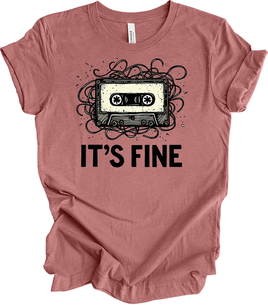 Retro Cassette Tape 'It's Fine' T-Shirt in Heather Mauve