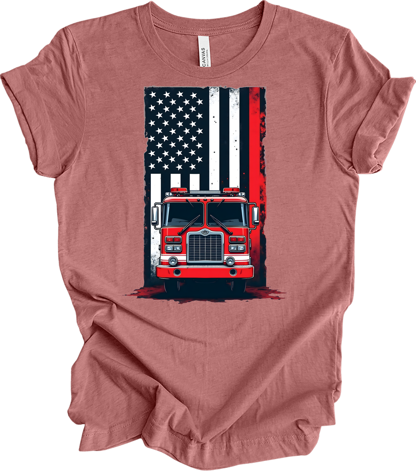 Fireman Flag - Patriotic Design T-Shirt in Heather Mauve