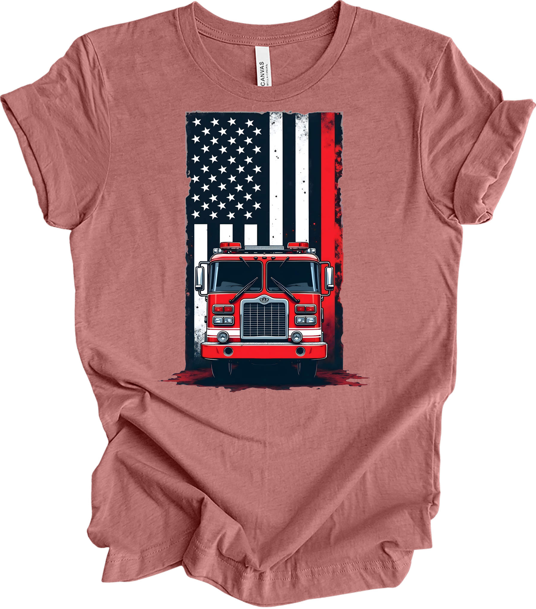 Fireman Flag - Patriotic Design T-Shirt in Heather Mauve