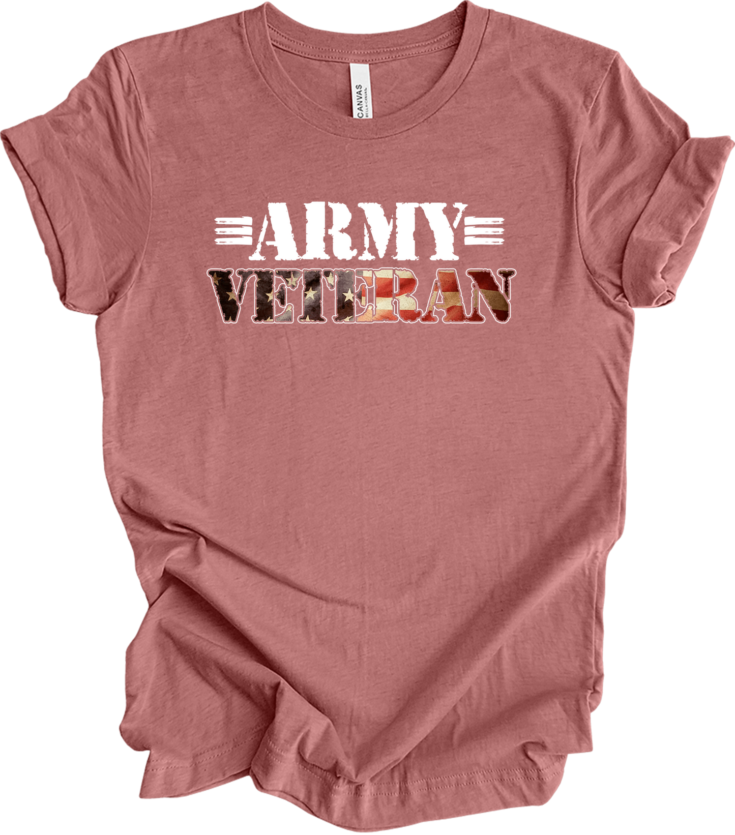 US Army Veteran Flag T-Shirt in Heather Mauve