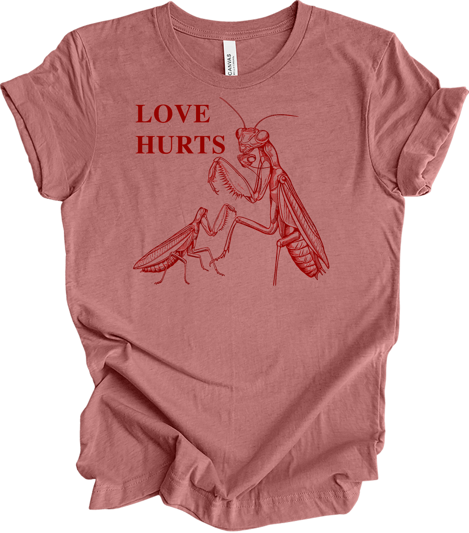 Love Hurts Praying Mantis T-Shirt in Heather Mauve