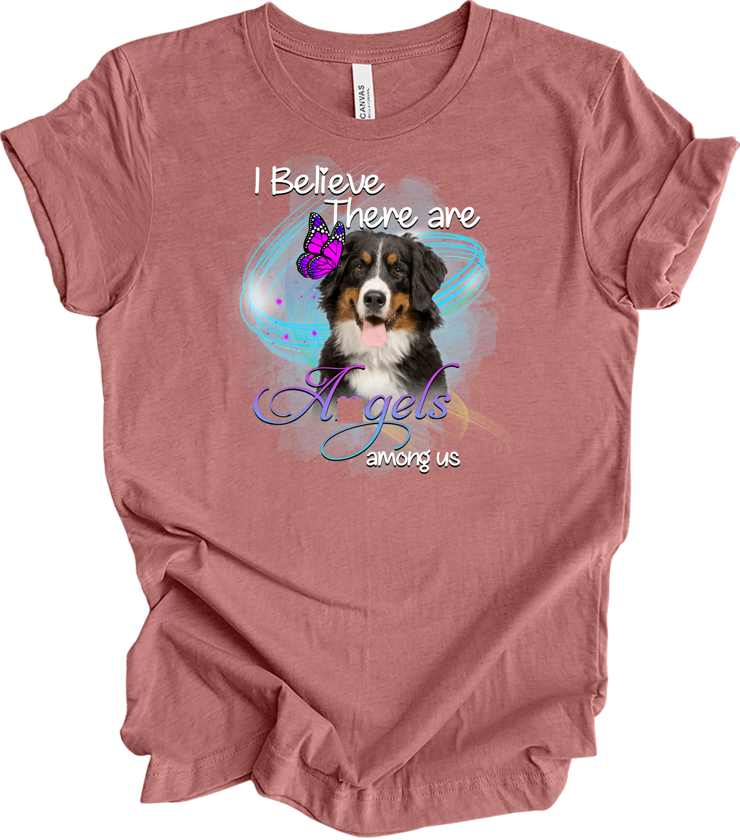 Bernese Mountain Dog Angel Among Us T-Shirt in Heather Mauve
