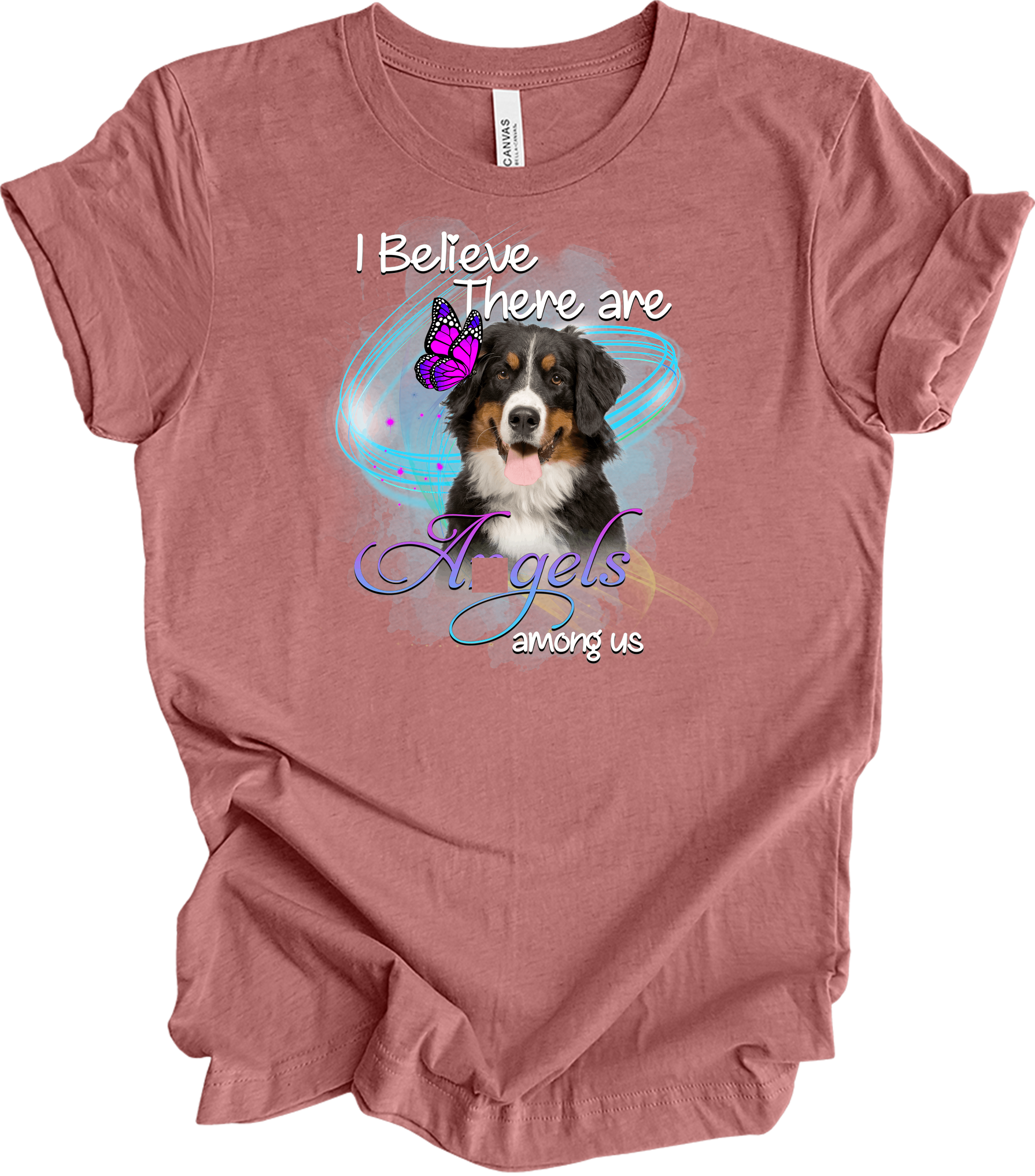 Bernese Mountain Dog Angel Among Us T-Shirt in Heather Mauve