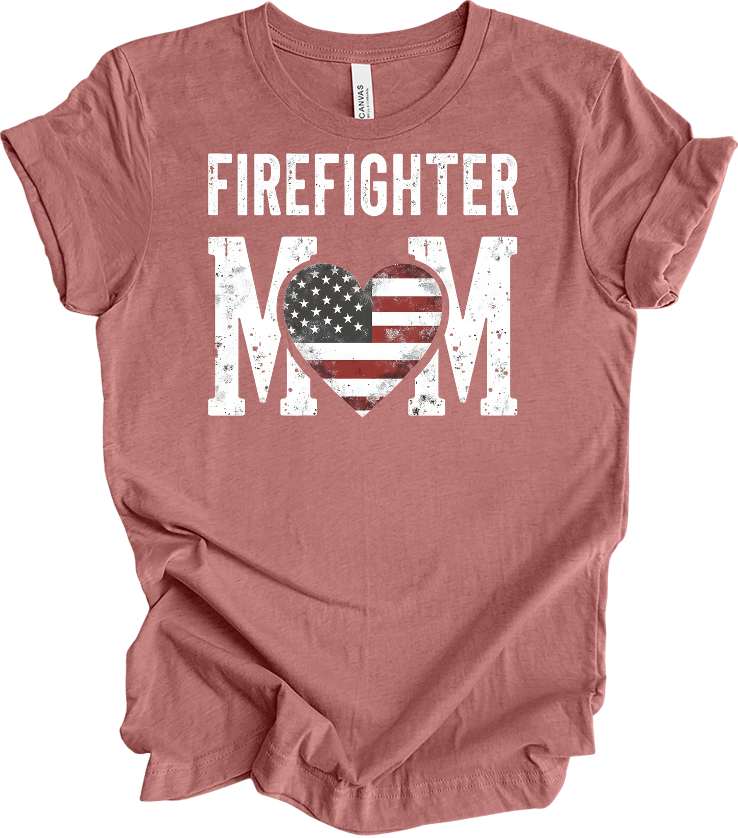 Firefighter Mom Flag Heart T-Shirt in Heather Mauve