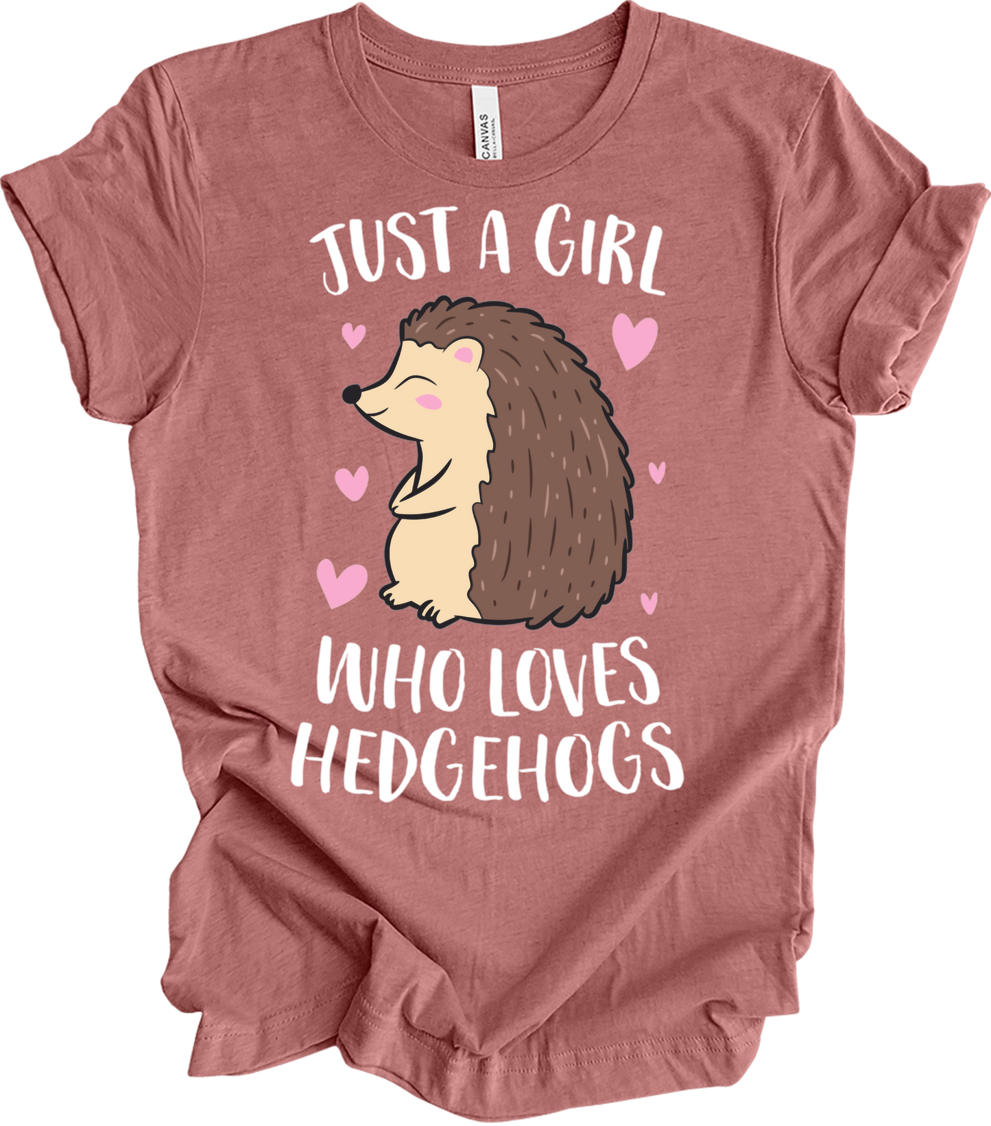 Just a Girl Who Loves Hedgehogs Cute Hedgehog Girl T-Shirt in Heather Mauve