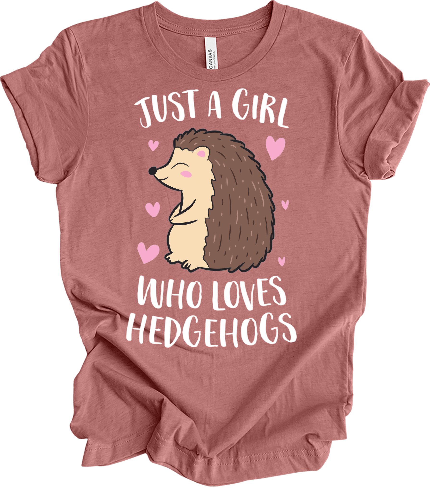 Just a Girl Who Loves Hedgehogs Cute Hedgehog Girl T-Shirt in Heather Mauve