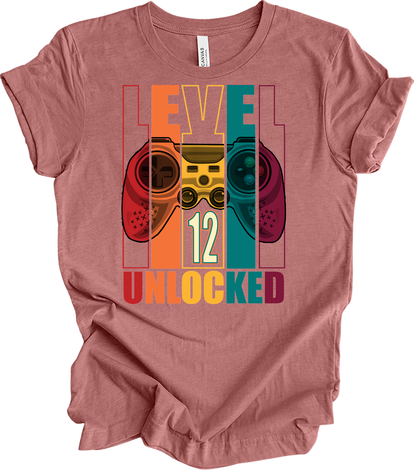 Level 12 Unlocked Gamer T-Shirt in Heather Mauve
