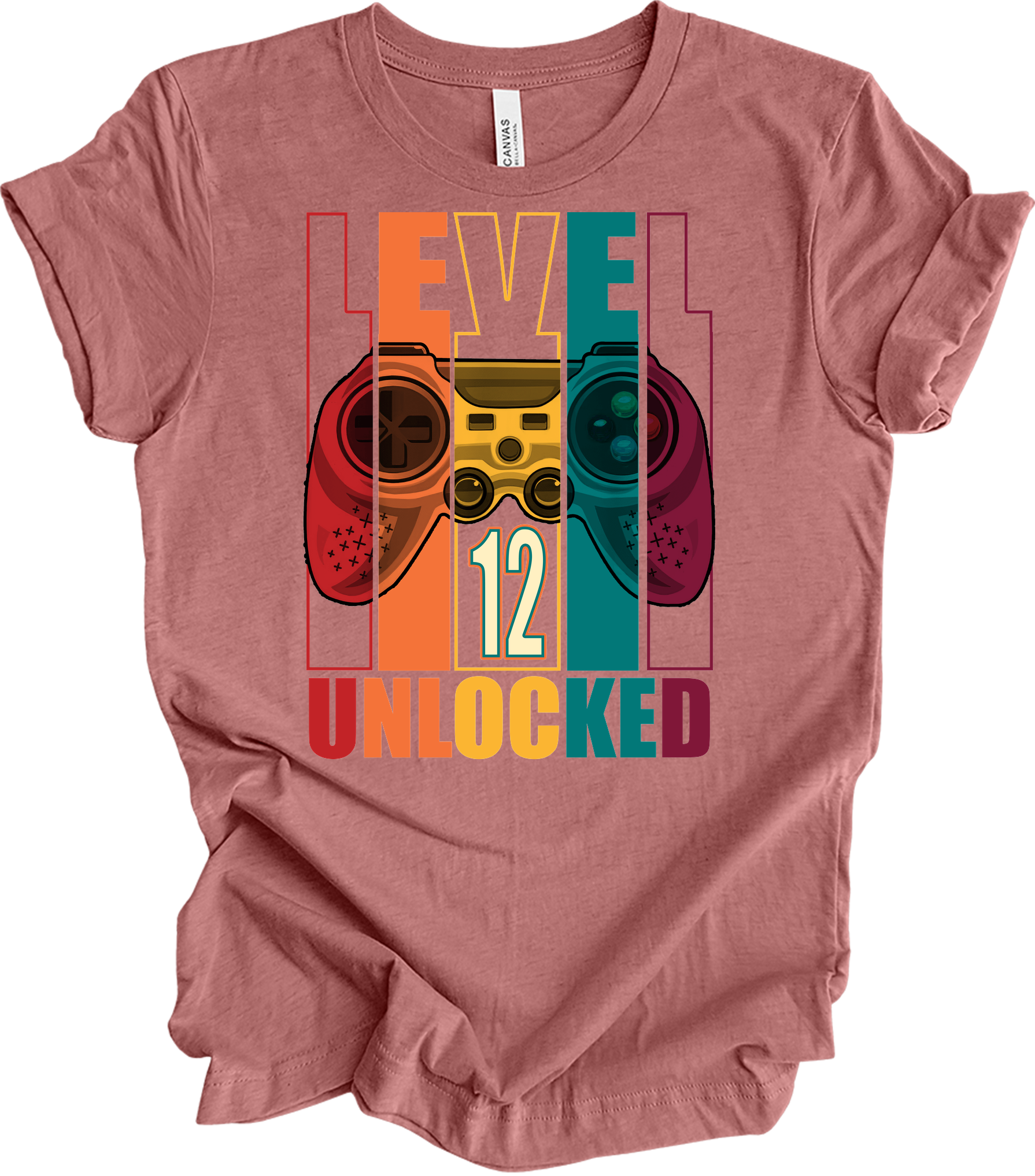 Level 12 Unlocked Gamer T-Shirt in Heather Mauve