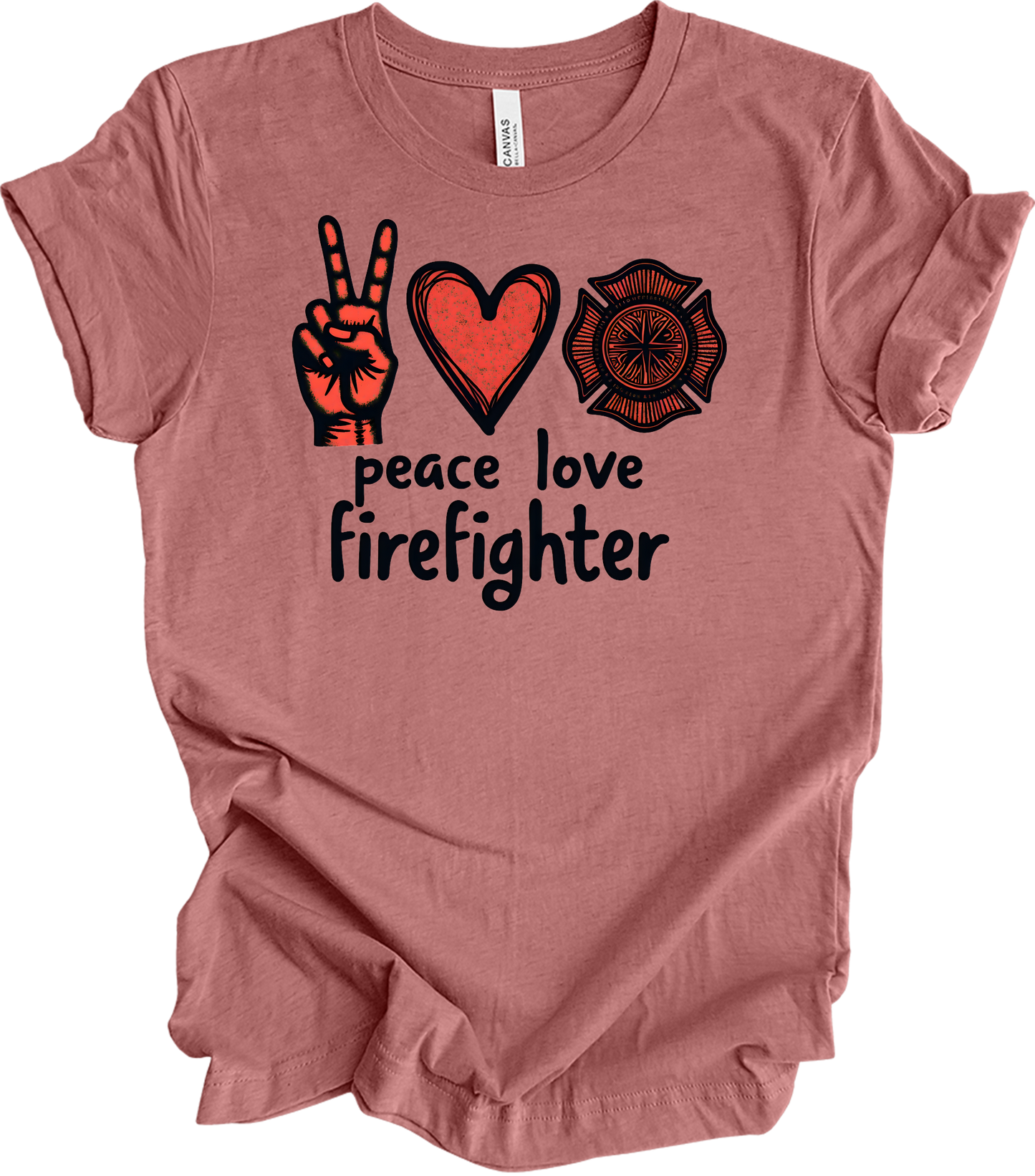 Peace Love Firefighter T-Shirt in Heather Mauve