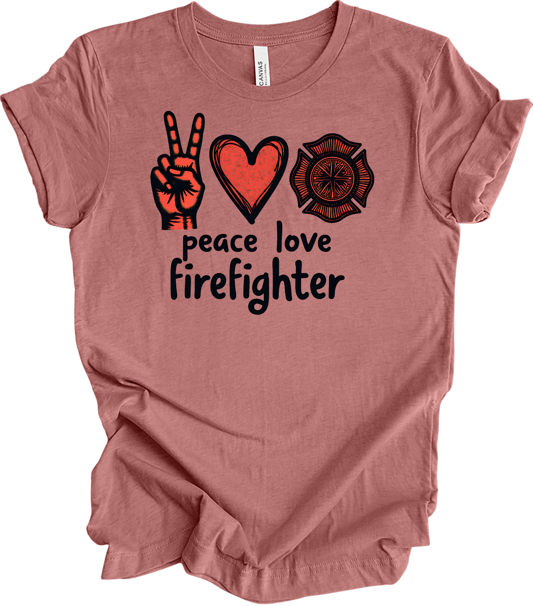 Peace Love Firefighter T-Shirt in Heather Mauve