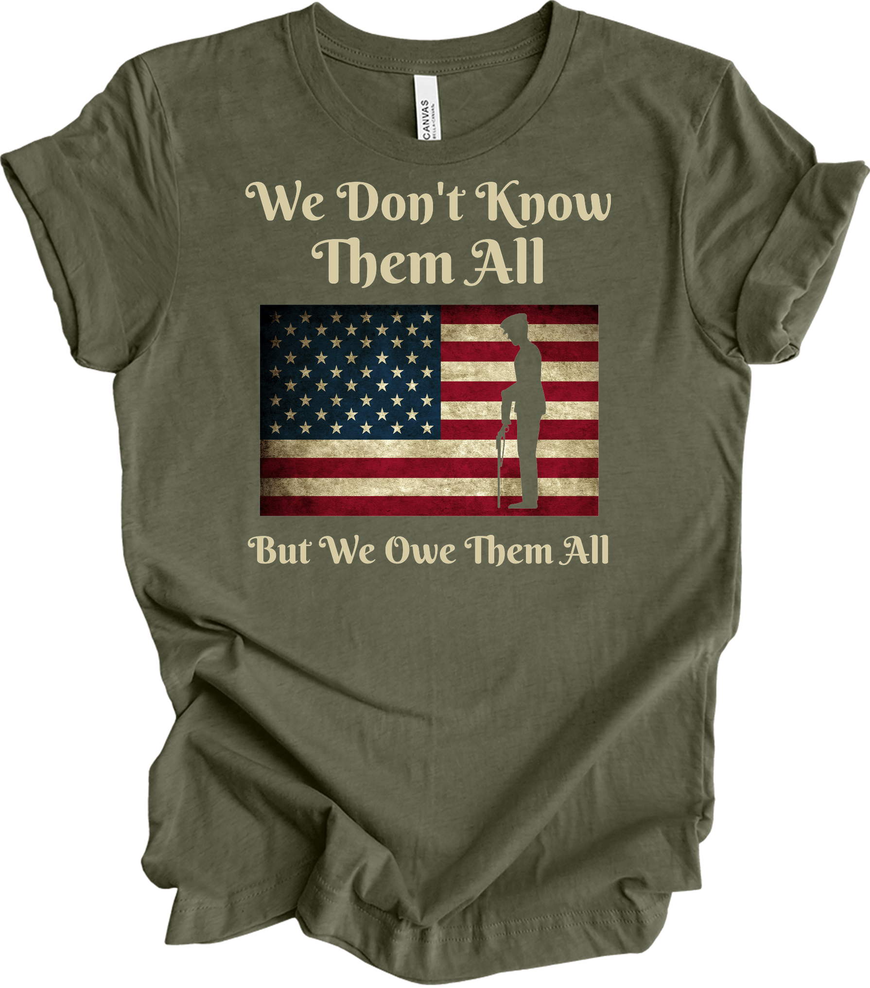 We Owe Them All T-Shirt in Heather Military Green