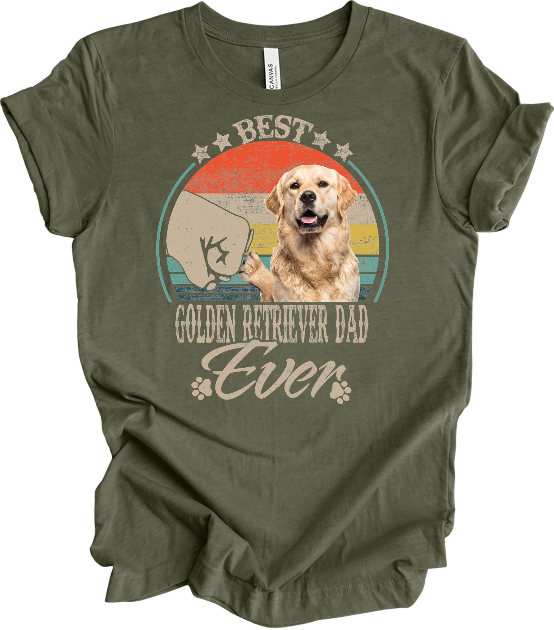 Best Golden Retriever Dad Ever Vintage T-Shirt in Heather Military Green