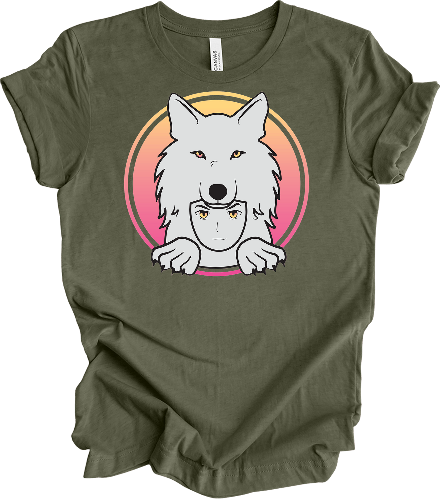 White Wolf Spirit Animal Anime - Wolf Pack T-Shirt in Heather Military Green