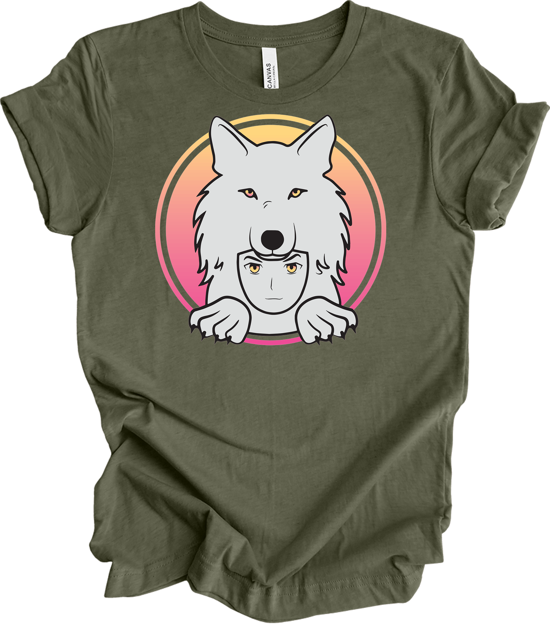 White Wolf Spirit Animal Anime - Wolf Pack T-Shirt in Heather Military Green