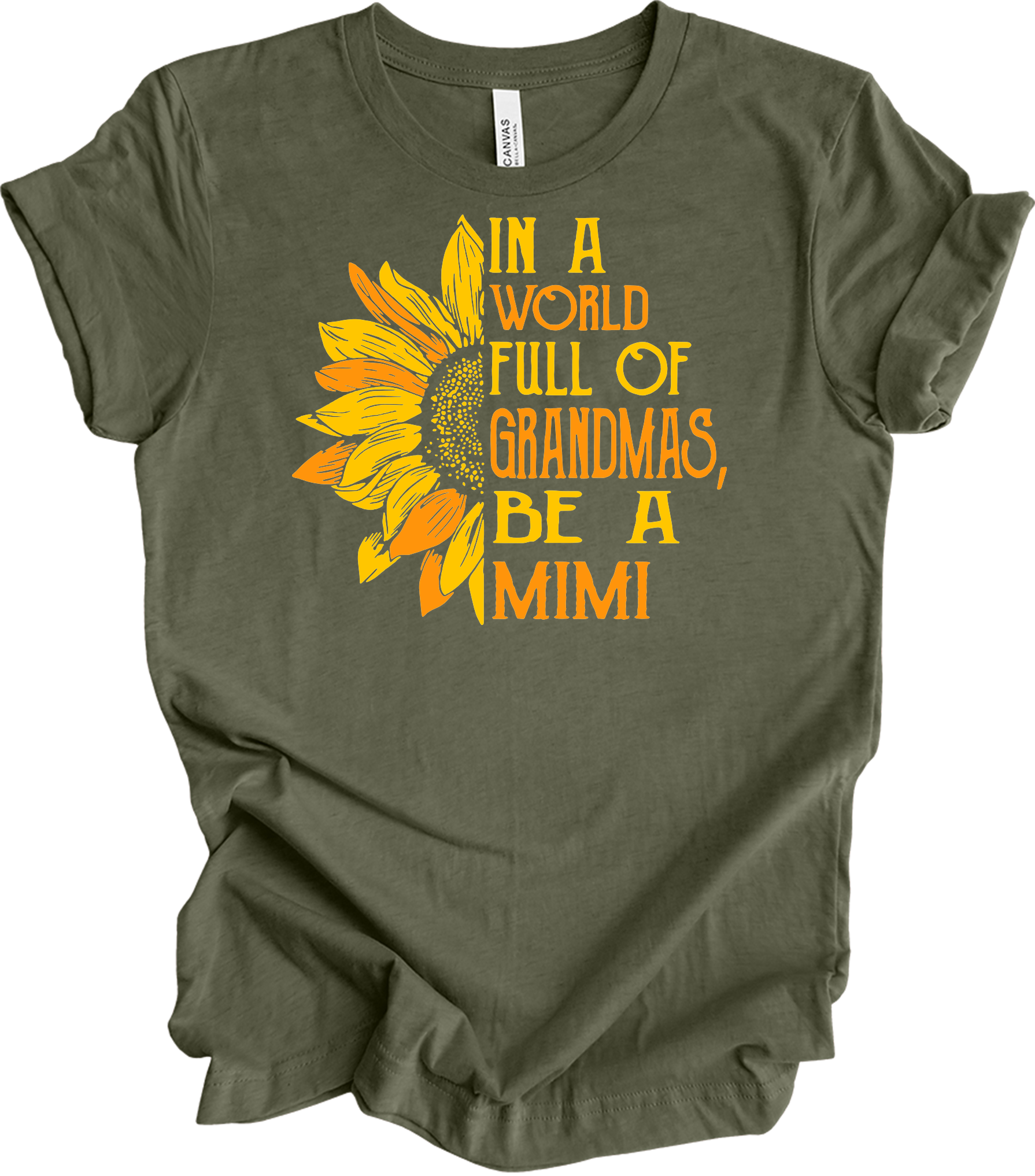 Be A Mimi Sunflower T-Shirt in Heather Military Green