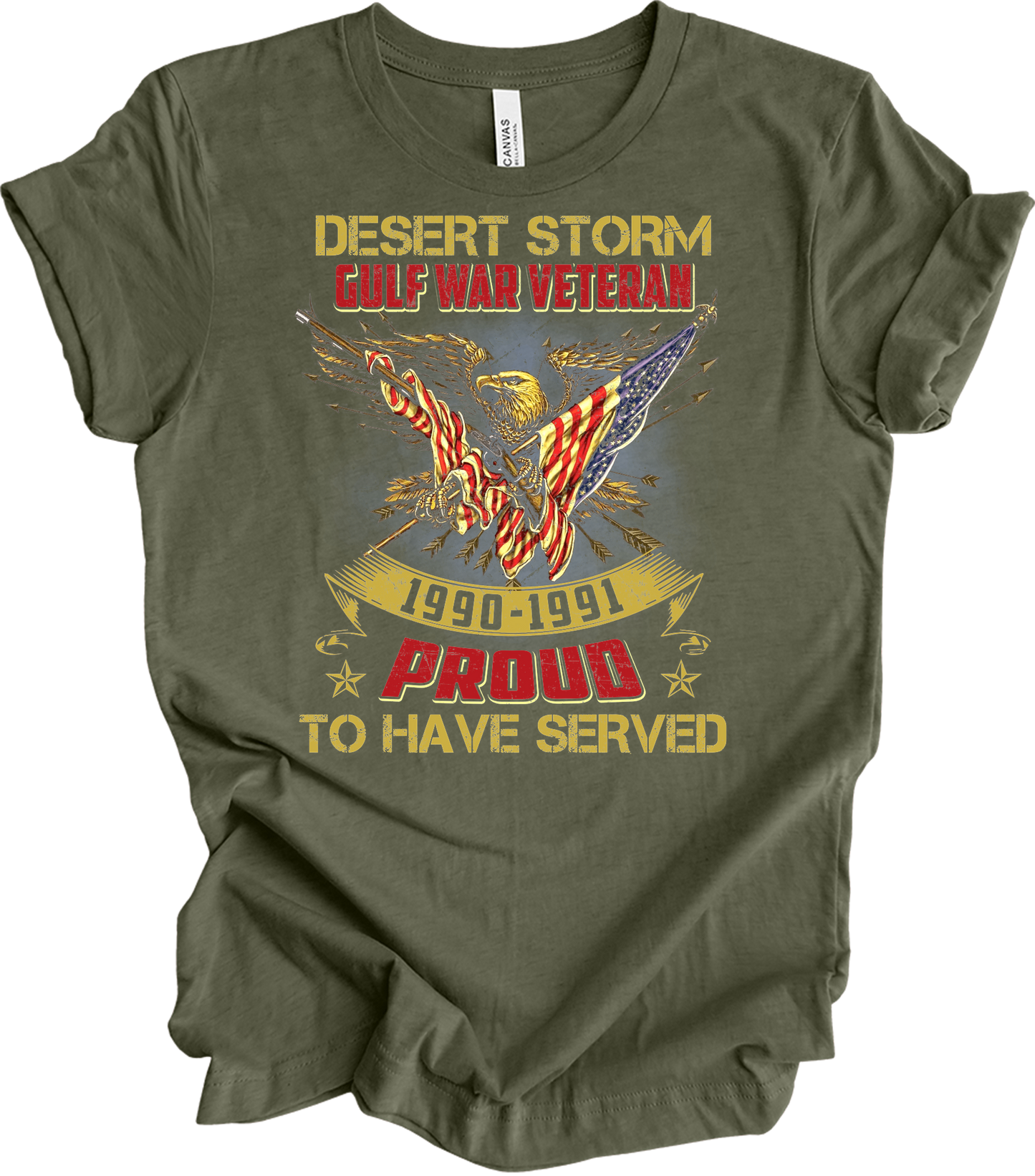 Desert Storm Veteran Proud T-Shirt in Heather Military Green