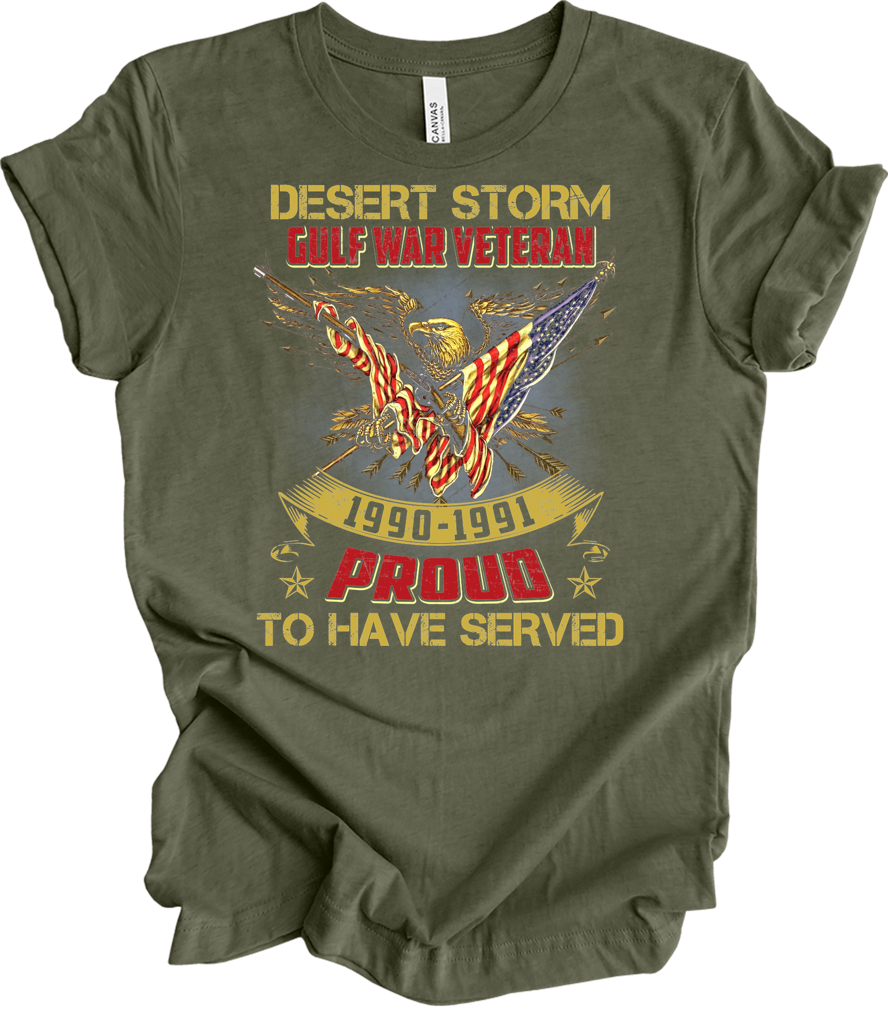 Desert Storm Veteran Proud T-Shirt in Heather Military Green