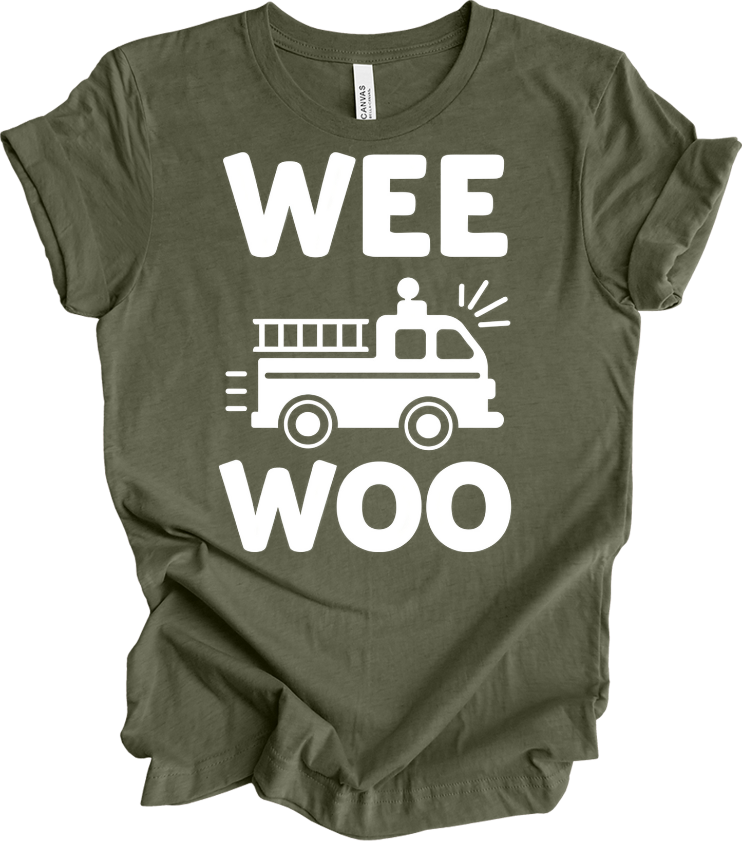 Wee Woo Fire Truck T-Shirt in Heather Military Green