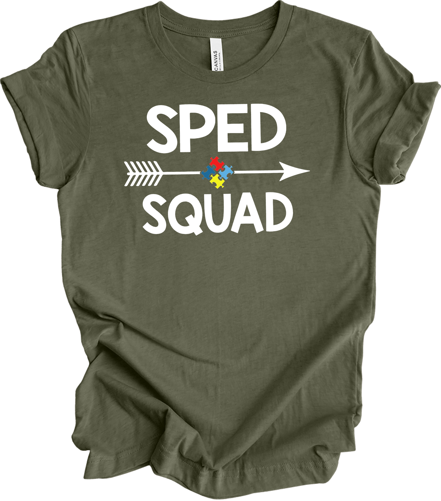 Education Teacher Sped Squad Special Education Autism Awareness T-Shirt in Heather Military Green