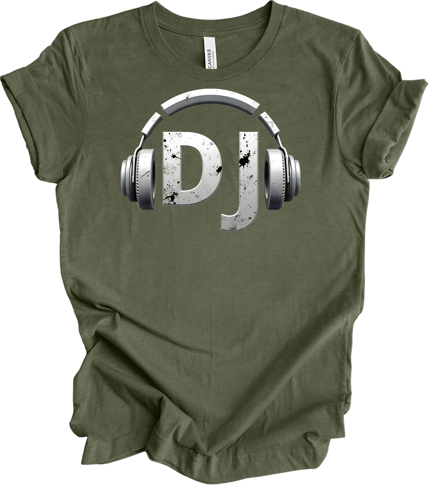 DJ Headphones for Music Fans T-Shirt in Heather Military Green