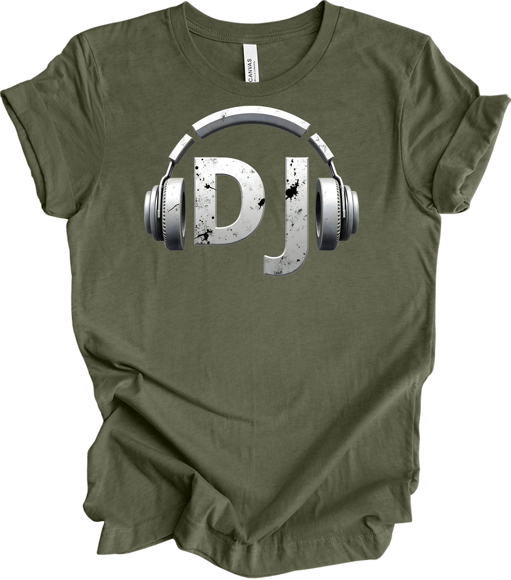 DJ Headphones for Music Fans T-Shirt in Heather Military Green