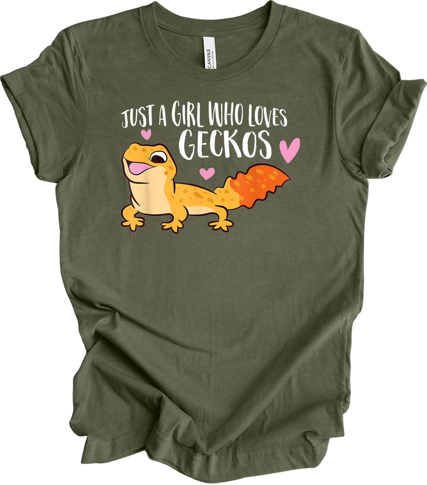 Just a Girl Who Loves Geckos T-Shirt in Heather Military Green