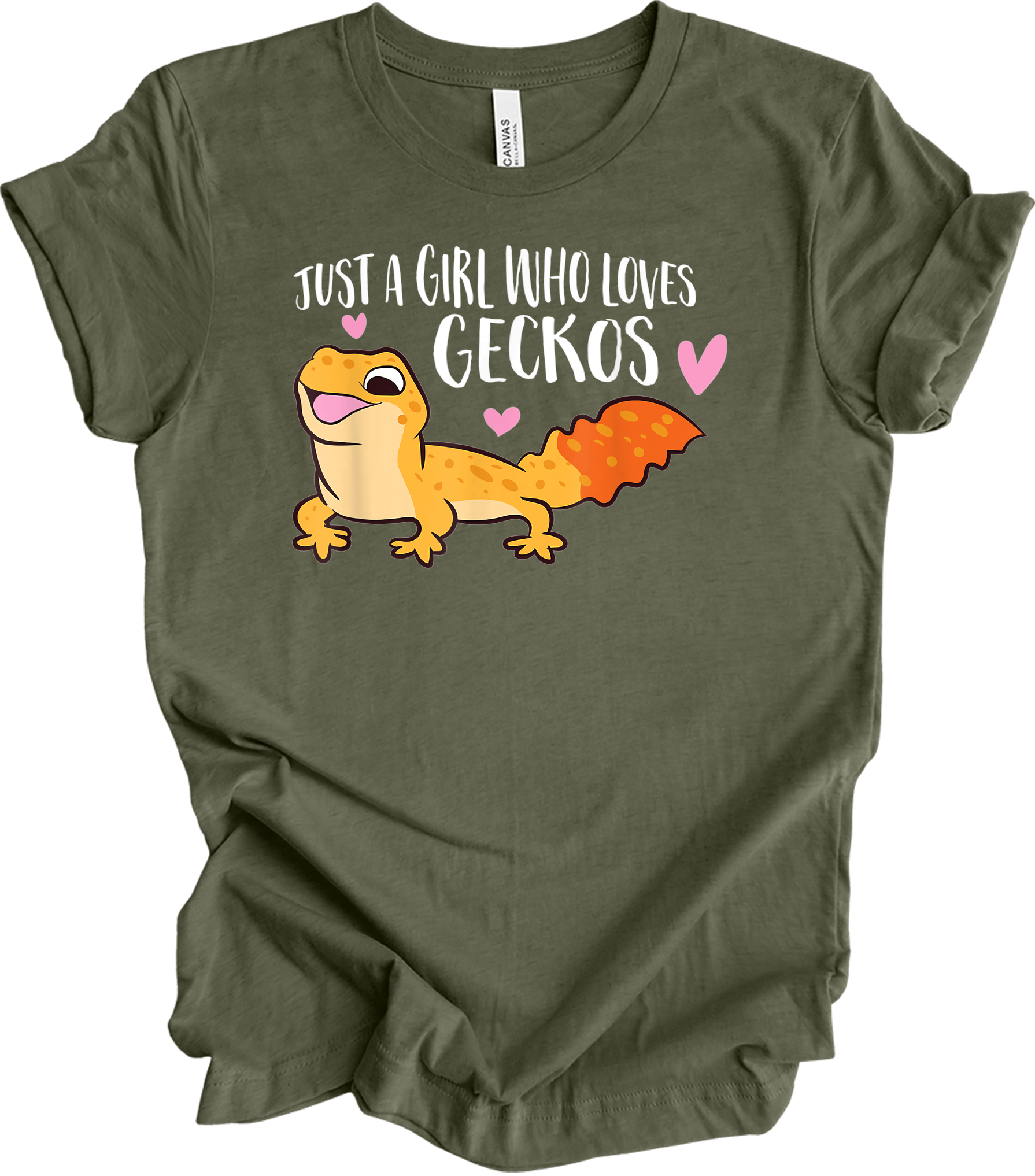 Just a Girl Who Loves Geckos T-Shirt in Heather Military Green