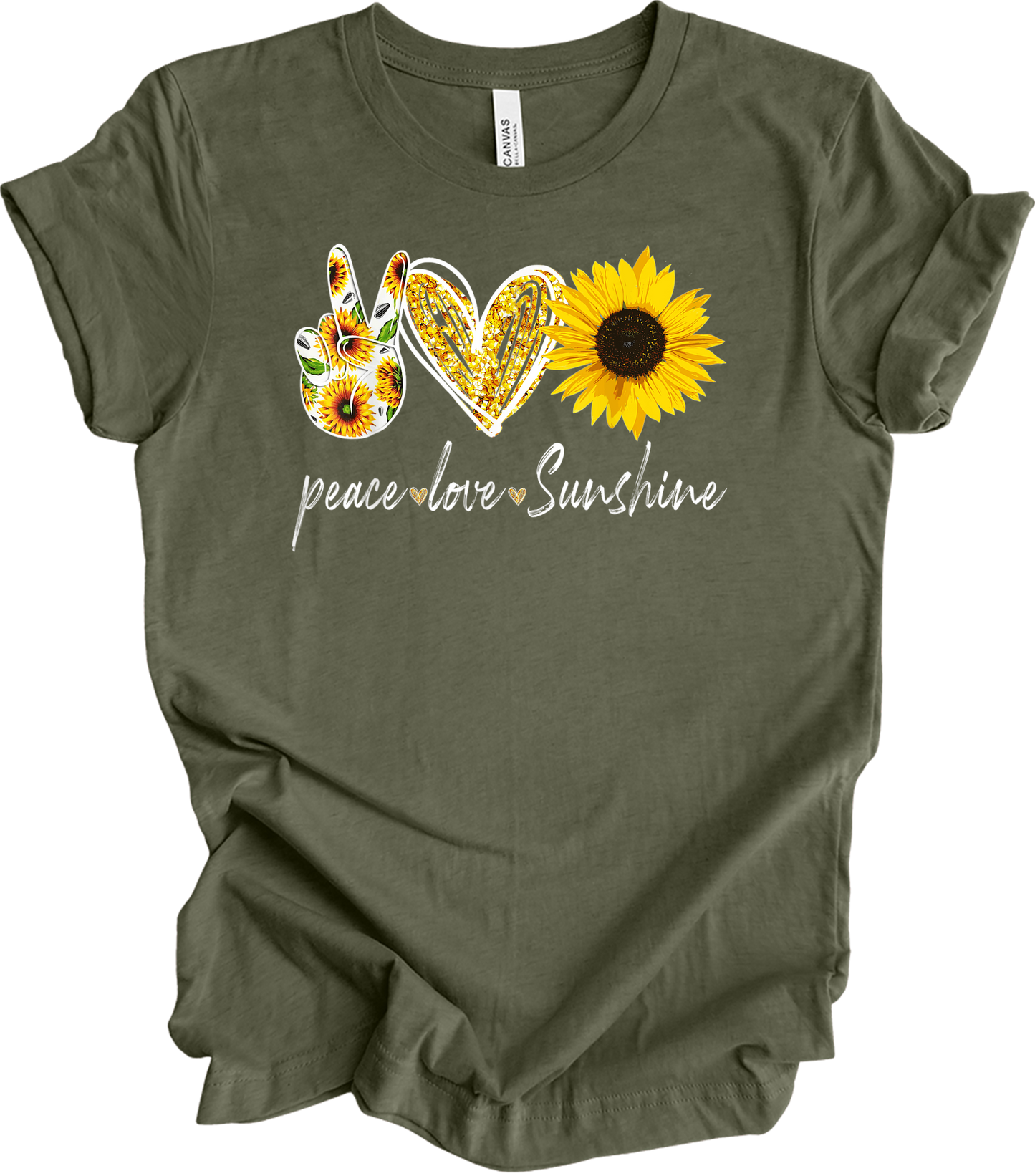 Peace Love Sunshine T-Shirt in Heather Military Green